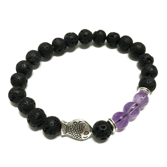 Lava Stone Bracelet - Fish Amethyst